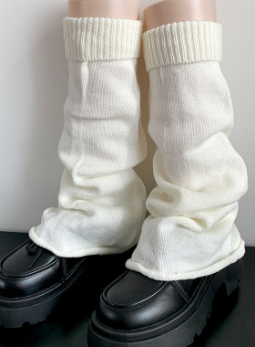 JK黑灰色撞色小腿堆堆袜套女春秋配乐福鞋日系黑白色条纹针织腿套