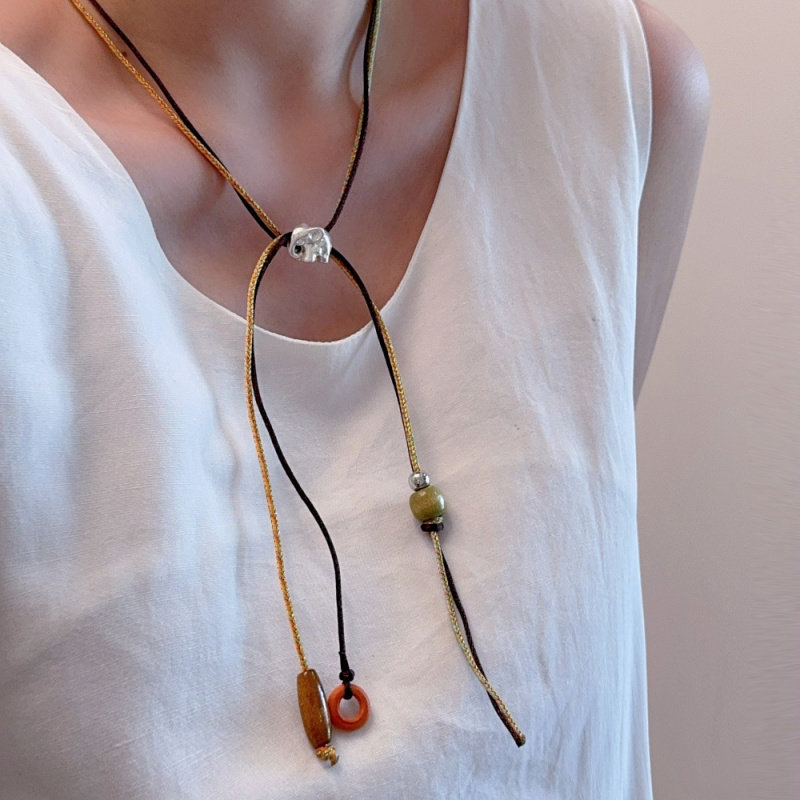 复古时尚木珠小象长款项链配饰女轻奢小众高级感多戴可抽拉毛衣链,女装/女士精品,毛衣,淘宝优惠券,粉丝福利购,淘宝优惠卷