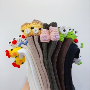 时尚 针织卡通 韩国进口袜子百搭女士中筒袜透气 手工缝制 棉袜