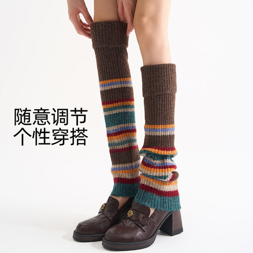 美式复古风腿套2025早秋新款条纹