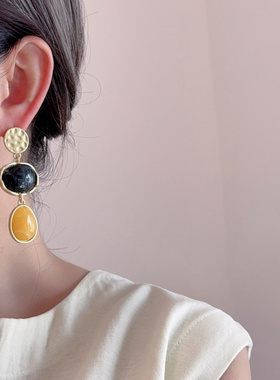 韩系小众设计感几何形撞色耳环女