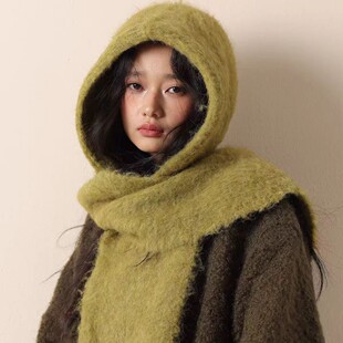 韩版纯色巴拉克拉法帽女秋冬针织连帽围巾保暖护耳百搭包头毛线帽
