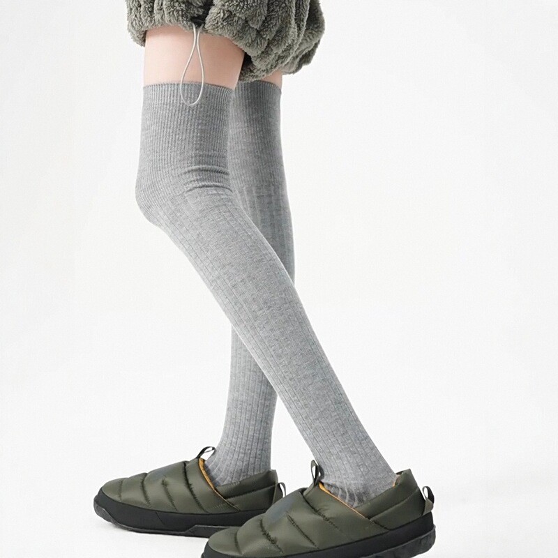 压力过膝袜子女春秋薄款日系竖条