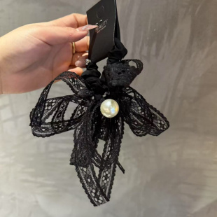 蝴蝶结三层蕾丝珍珠发圈发饰发绳 法式 实拍 韩国papa新款