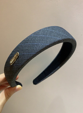 韩系高级感灰色条纹方巾发圈气质后脑勺抓夹复古优雅耐用发箍发饰