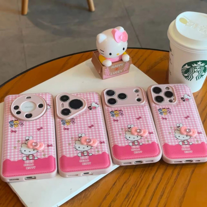 粉格纹kt猫蝴蝶结气垫适用苹果16