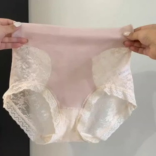 精致蕾丝收腹高腰内裤 高弹性丝滑柔顺桑蚕丝内档 夏季 女士三角裤