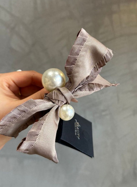 实拍 韩国东大门yunyu褶皱边蝴蝶结大小珍珠点缀高级感发绳