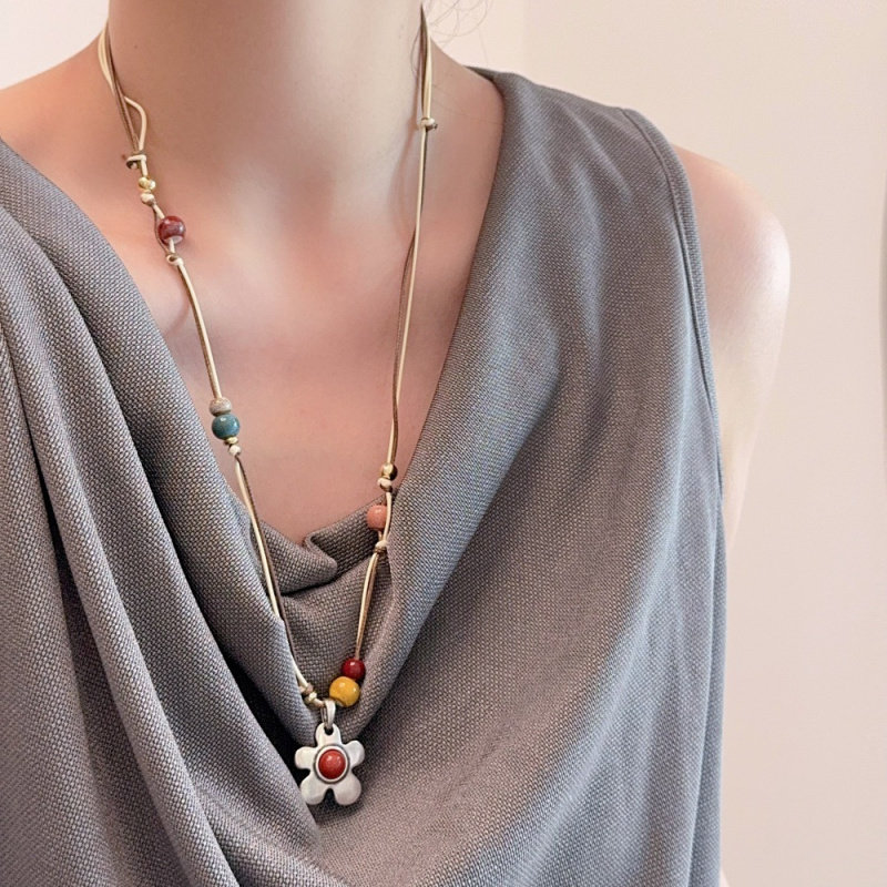 韩国fever同款花朵不规则圈圈吊坠项链女高级感抽拉绳长款毛衣链,女装/女士精品,毛衣,淘宝优惠券,粉丝福利购,淘宝优惠卷