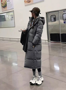 冬季新款高版本加长款羽绒服过膝男女东北户外防泼水黑色连帽保暖