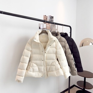 江南冬季90白鸭绒加厚小蛮腰排骨羽绒服女短款布衣同款立领轮廓暖