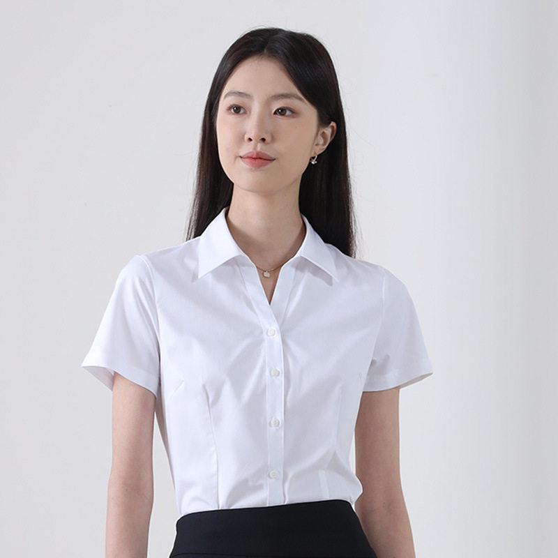 竹纤维村衣女式职业装免烫夏季短袖工作服通勤面试正装商务衬衫