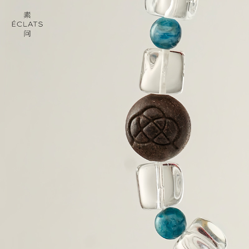 VRAI芮爱 x 素问 非遗药香手串 天然黑曜石灰月光石 情侣礼物