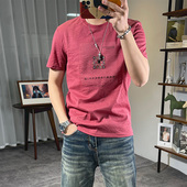 短袖 t恤夏季 创意字母贴布印花刺绣薄款 冰丝棉麻男士 凉爽半袖 t青年