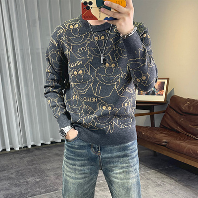 毛衣男士秋冬2023卡通提花圆领