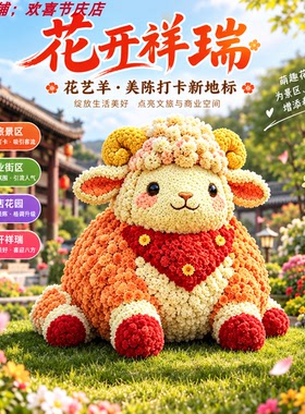 网红花开祥瑞小羊雕塑美陈
