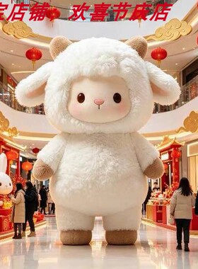 2027新年毛绒卡通小羊雕塑美陈