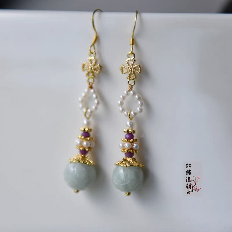 自在生翡翠紫云母耳坠环耳钩夹耳饰宋制明制汉服配饰小众设计新款