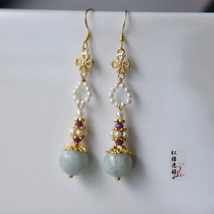 自在生翡翠紫云母耳坠环耳钩夹耳饰宋制明制汉服配饰小众设计新款