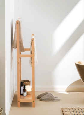 实木浴室毛巾架卫生间免打孔挂毛巾置物架家用浴缸收纳立式挂杆架