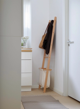 实木落地不占空间挂衣架小户型角落转角收纳架原木日式窄小衣架