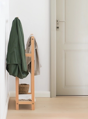 简约实木落地双杠挂衣架卧室床边衣帽架不占空间入户玄关收纳挂架