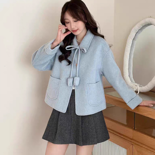 2025新款韩版双面羊毛大衣女短款单排扣小香风羊毛呢外套时尚百搭