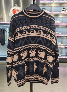 正品李宁男子套头无帽编织衫2024新款日进斗金宽松毛衣AMBU025