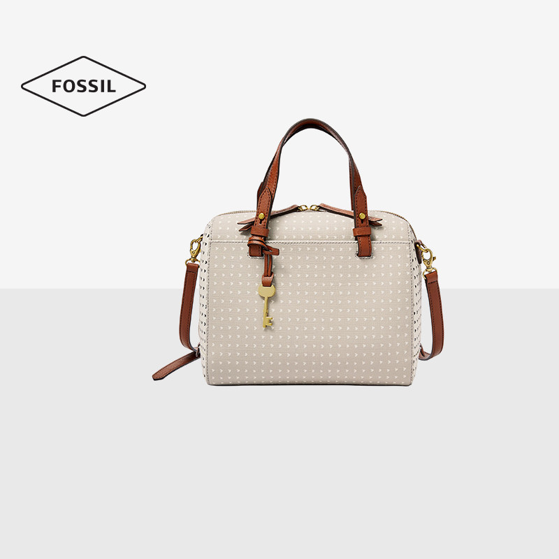 Fossil化石包包高级感简约单肩斜挎包女大容量波士顿包手提水桶包