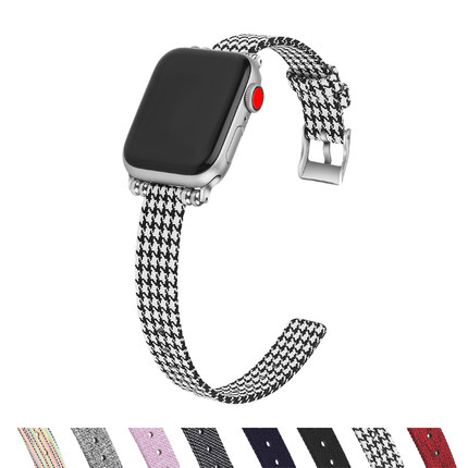 适用苹果手表apple watch7/8/9表带iwatch10代SE2 ultra千鸟格表带布纹修身女智能iwatch8代帆布尼龙45/41/46