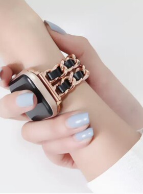 小香风适用iWatch8/7/6/SE/s10苹果手表表带 apple watch9/10代表带真皮绳金属牛仔链49/41//45mm46女潮ultra