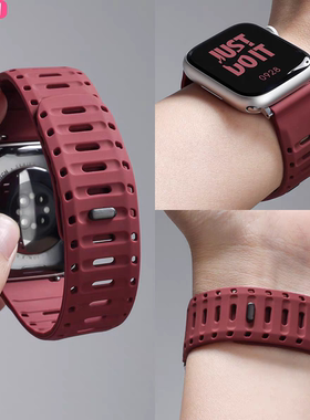 适用于iWatchs10表带s11苹果手表9代鲨鱼透气Applewatchs8硅胶7女磁吸Ultra男SE运动创意替换带配件42mm46/45