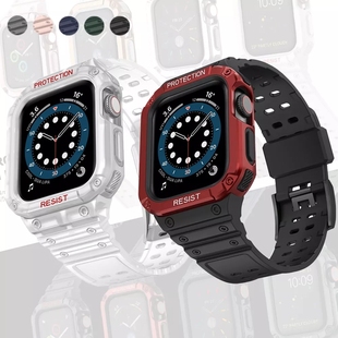 适用苹果手表表带iwatch8/9/7代se2撞色表带apple watch6代运动型腕带男女潮保护套TPU+PC外壳组件45mm41mm44