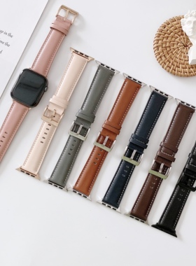 适用苹果手表SE2 iwatch5/6/7表带applewatch8/9/10代真皮腕带series46/42/45/44mm简约男女手表带个性创意潮