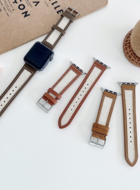 适用apple watch8/9 10代手表表带苹果韩系ultra2风简约小众表带iwatc67se2帆布真皮s10腕带个性潮45mm41mm46
