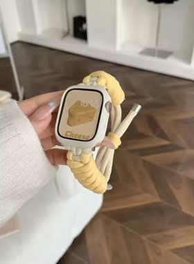 适用applewatch se2表带可爱撞色编织绳表带适iwatch78/9/10代s10苹果手表腕带运动休闲运动41mm/45/46mm42mm