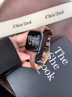 适用iwatch8表带小蛮腰皮质s8金属蝴蝶扣苹果手表时尚女款applewatch7简约奢华654代牛皮Se高级感41mm4549潮
