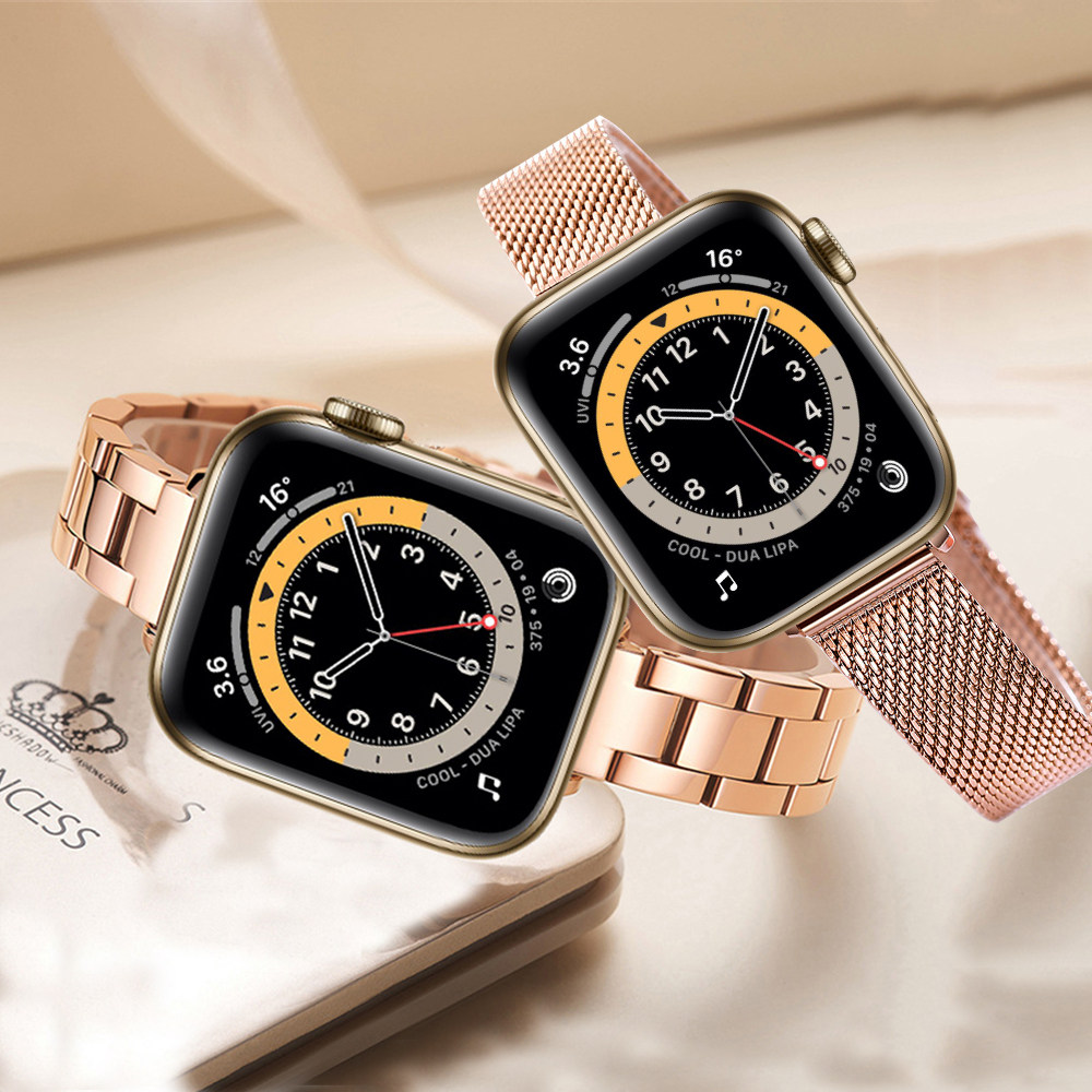 适用iwatch7苹果手表6代apple watch se表带5/4/3/2/1米兰尼斯细款百搭小蛮腰38/42/44/40mm不锈钢细链式女潮