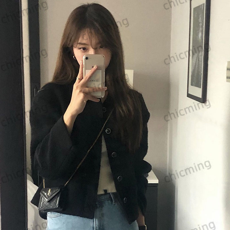 chictang韩系休闲温柔chic黑色气质圆领小香风外套女盛早春壹续d