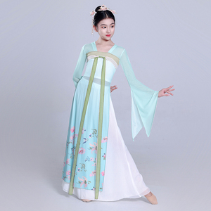儿童中国风演出服古典舞蹈飘逸纱衣长款扇子舞女童表演服正品促销