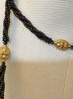 2025春夏波西米亚风紫绿森系梦幻螺旋米珠小众长款毛衣链项链