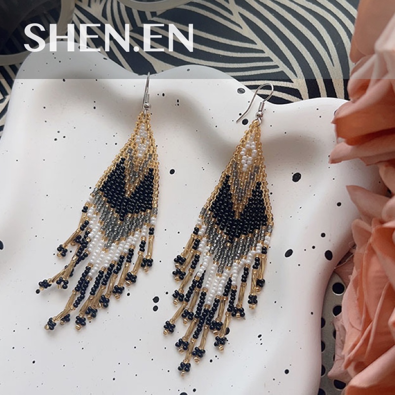 新中式黑色耳环米珠串珠