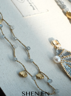 2026新款灰月光拉长石新款金丝钩针叠戴款颈链项链毛衣链吊坠款