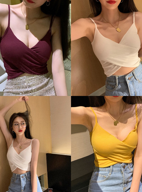 网红新款韩版网红美背小吊带背心女夏内搭带胸垫打底抹胸外穿上衣