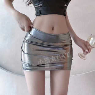 网红主播时尚 银色辣妹DJ弹力紧身半身裙酒吧包臀短裙 甜美个性
