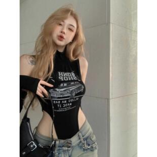 棉氨混纺 显瘦修身 欧美性感吊带连身短上衣 街头风爵士舞背心女装