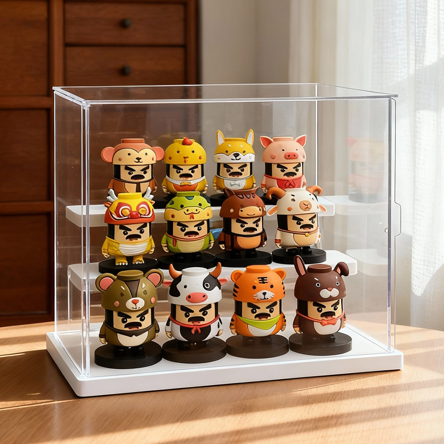 亚克力展示盒盲盒手办泡泡玛特收纳盒模型玩具阶梯式防尘罩展示架