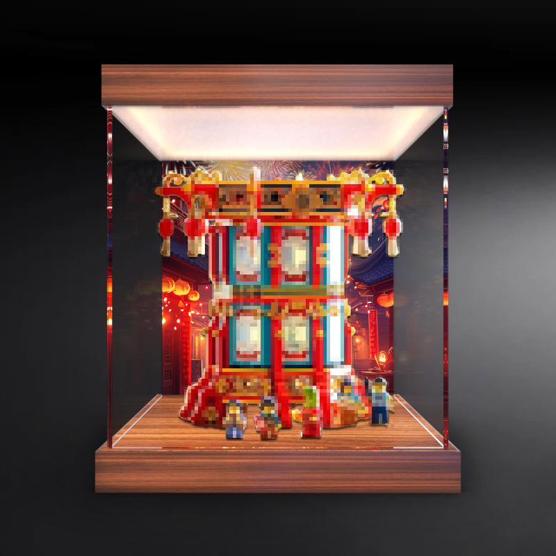 新春福来运转灯亚克力展示盒适用积木80116 透明防尘盒手办收纳盒
