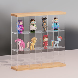 亚克力盲盒收纳带门展示架泡泡玛特小野拉布布摆件挂墙防尘收纳盒