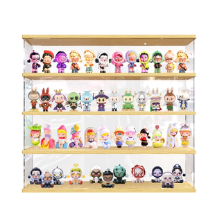 手办盲盒收纳盒展示架泡泡玛特molly茉莉娃娃防尘罩多层木质叠加